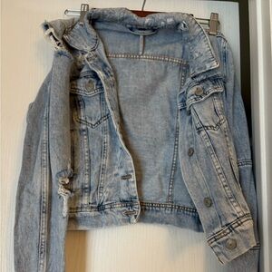 Free people Light Blue Distressed Denim Jacket